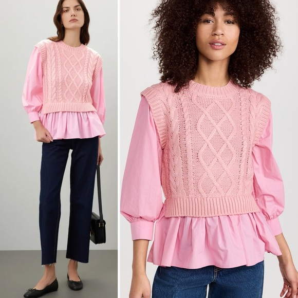 BOGO! NWT Anthropologie English Factory Cable Knit Layered Vest Pink Small - Picture 1 of 9